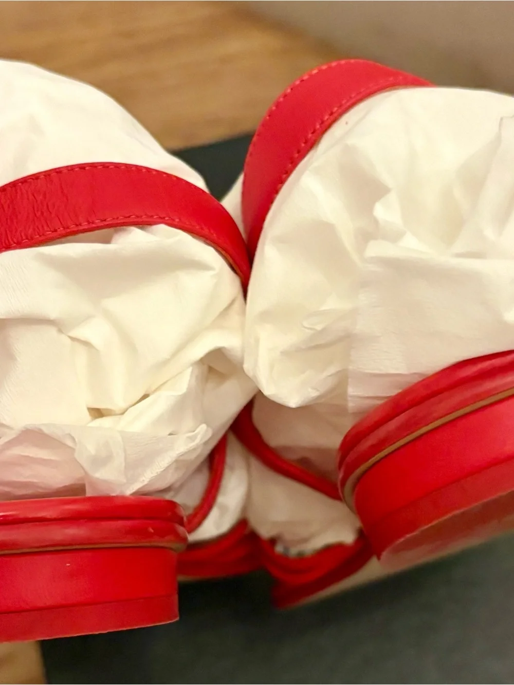 CHANEL Red CC T-Strap Sandals with Crystal Logo